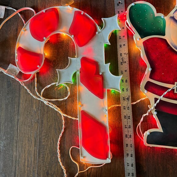 2PC VTG 2000 Impact Plastics Lighted Candy Cane Santa Claus Christmas Decoration - Picture 8 of 16